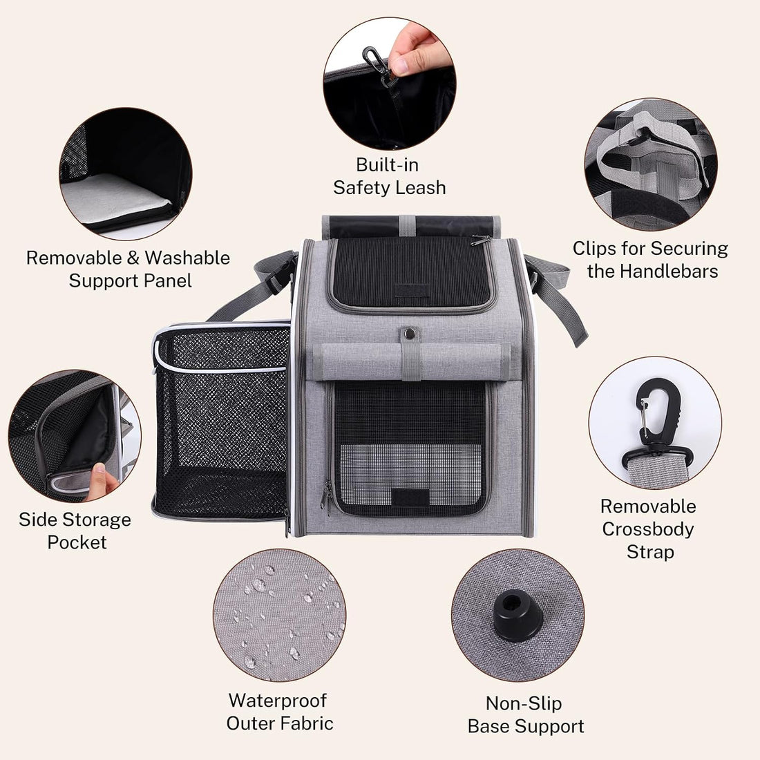 Dog Bike Basket 3-in-1, Foldable Handlebar Pet Carrier for Small Pets