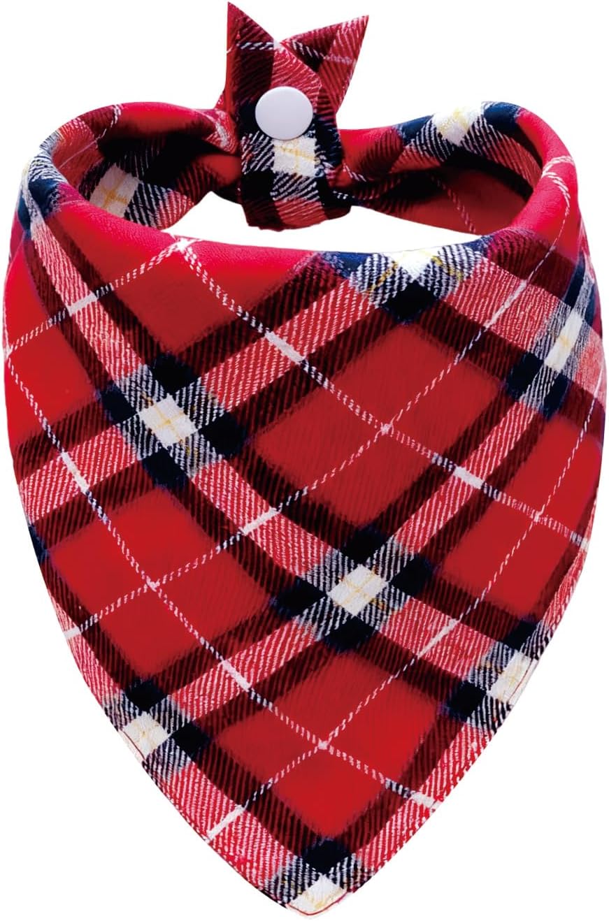 Adjustable Dog Bandana, Beige & Navy Plaid