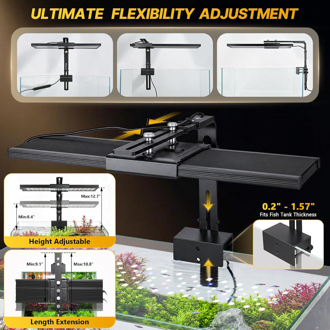 fishkeeper Clip on Aquarium Light for Plants, 6 Row LED Brightness