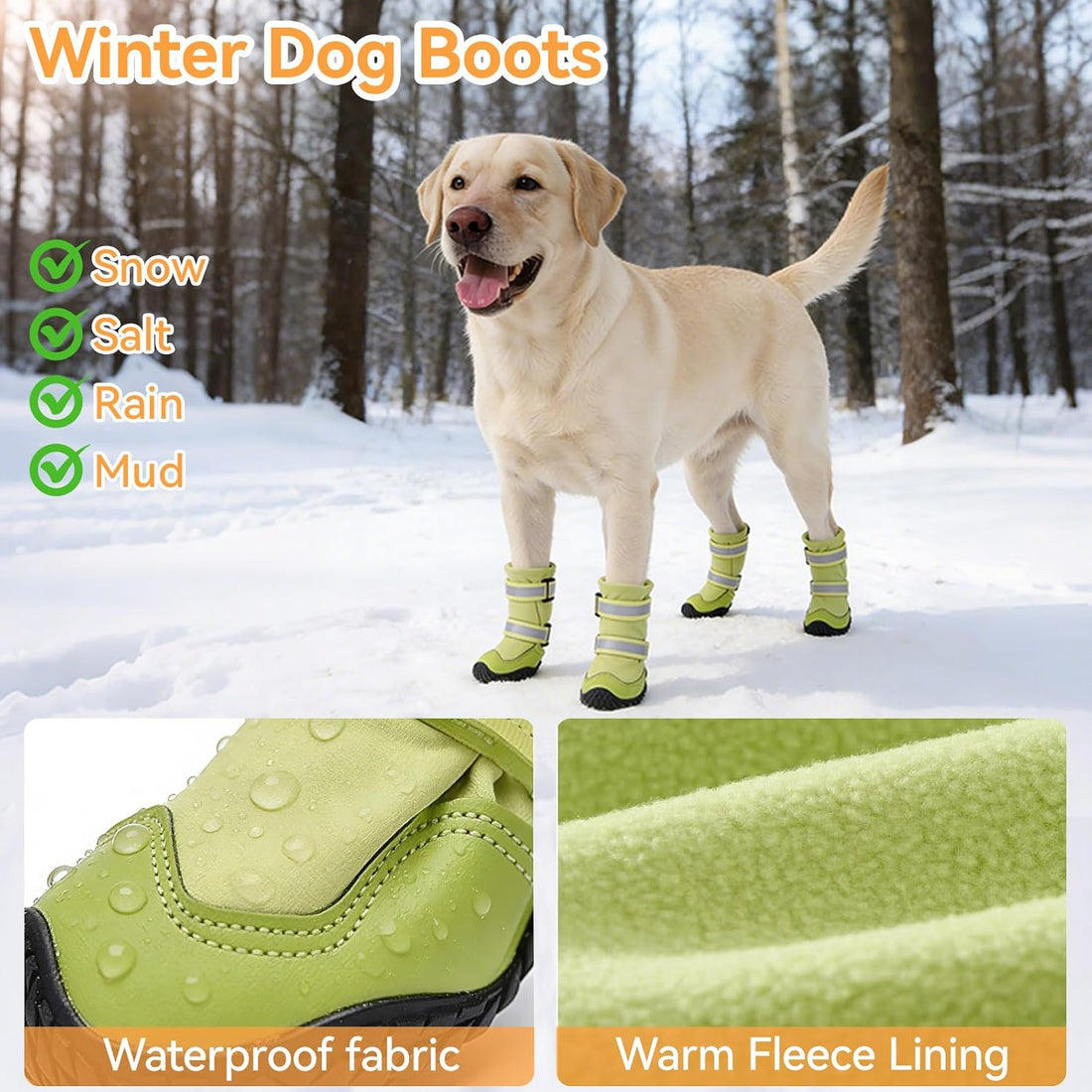 Dimicoo Dog Shoes,Waterproof Dog Boots for Winter,Anti-Slip Dog Snow