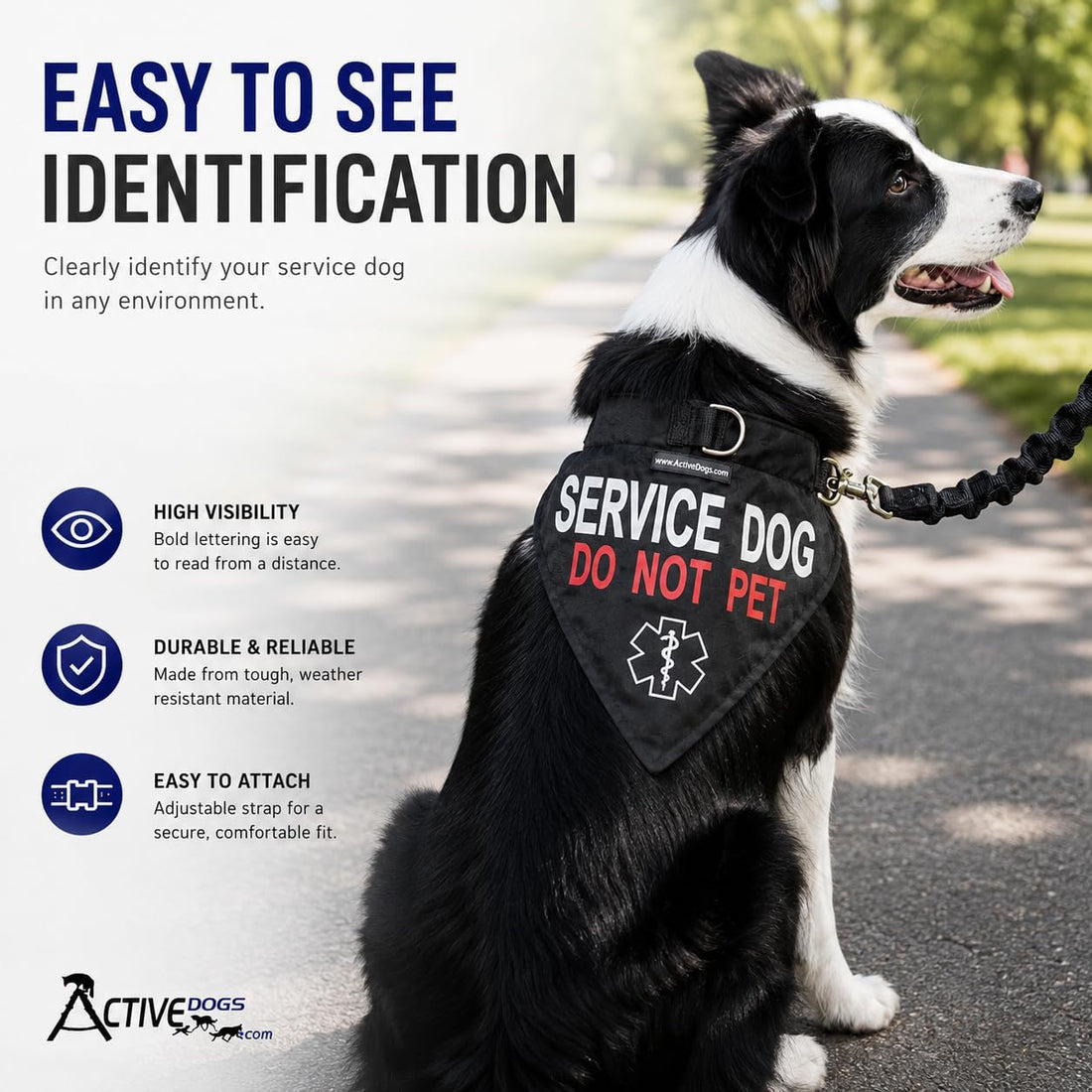 ActiveDogs Service Dog Bandana Collar, Do Not Pet, Reflective Nylon
