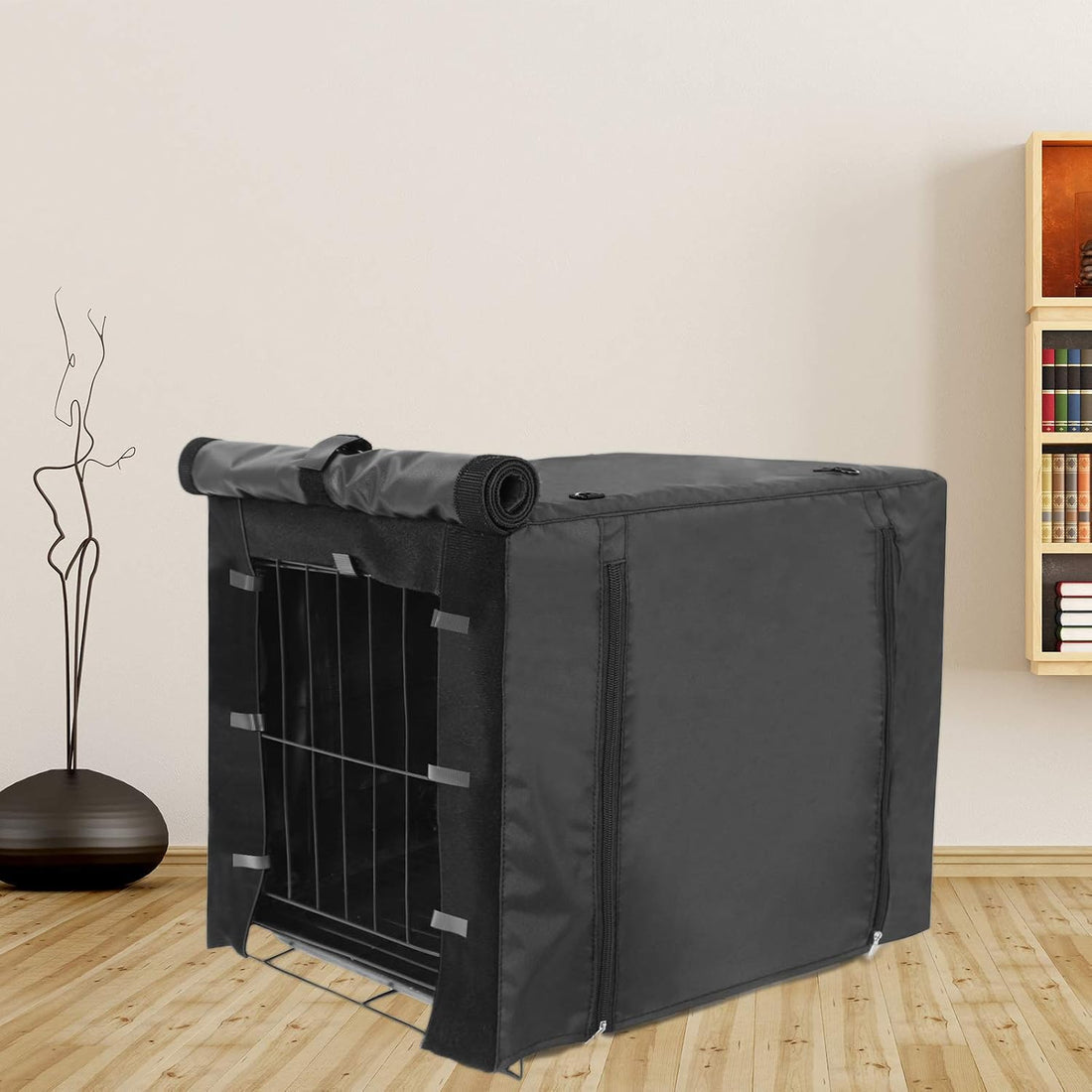 Double Door Breathable Dog Crate Cover, Black