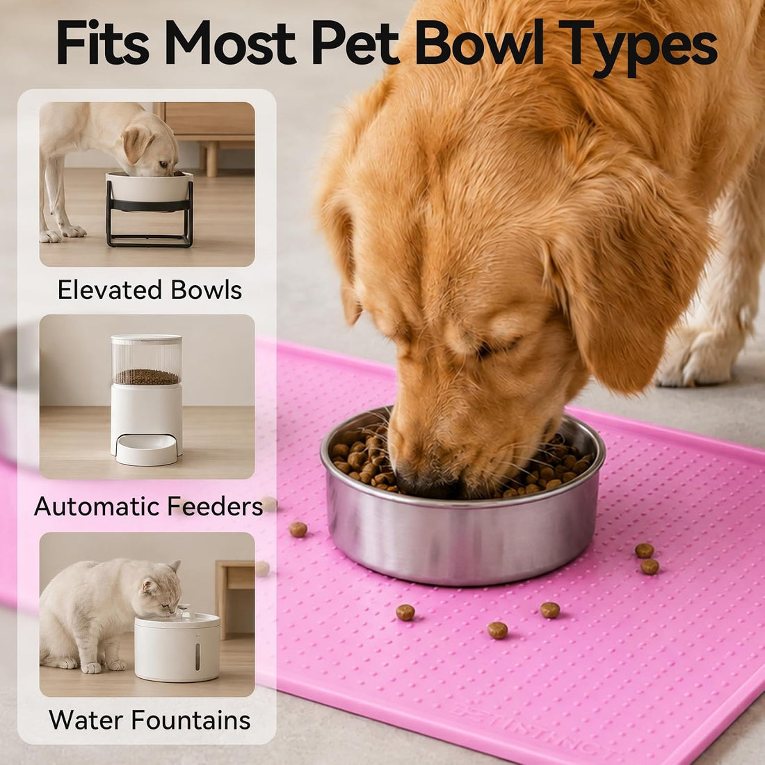 Dog Food Mat, Raised Edge Waterproof Silicone, 19x12