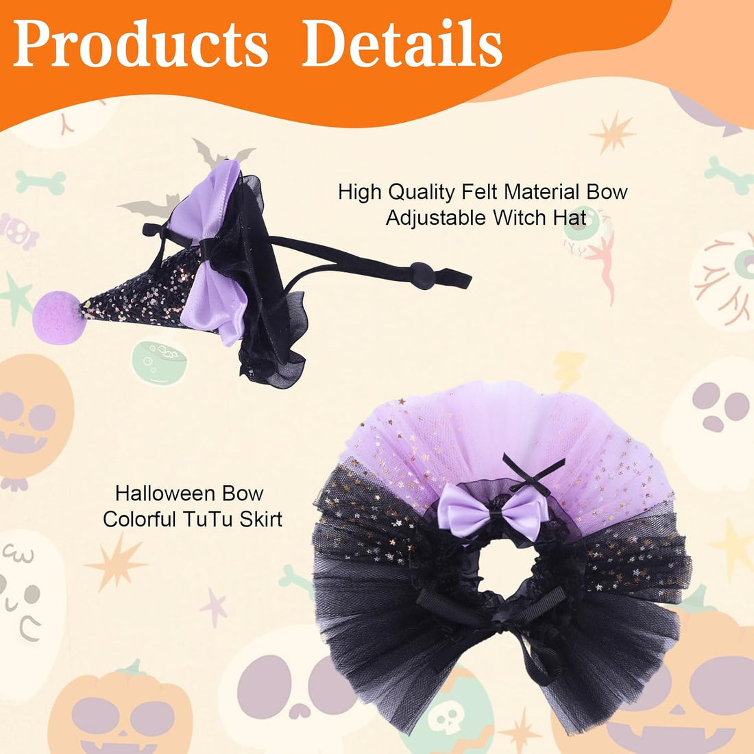 2pcs Bearded Dragon Witch Costume Set Small Pet Adjustable Hat Bow