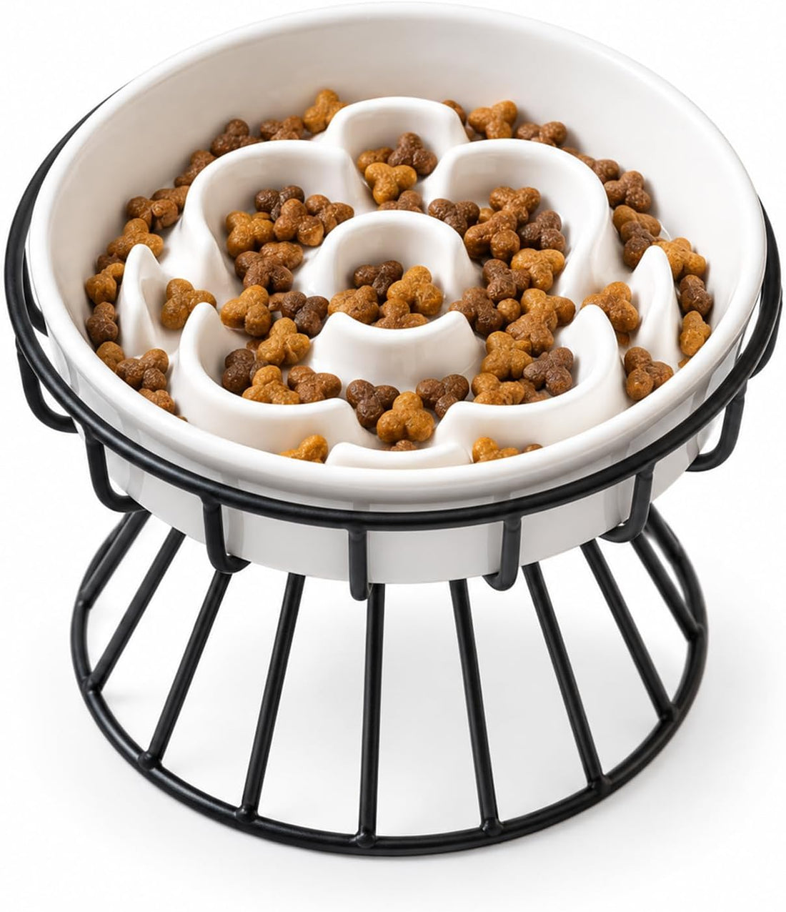 Raised Slow Feeder Cat Bowl - Ceramic Cat Slow Feeders with Stand