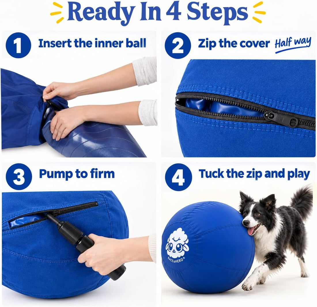 Race&Herd 25" Original Herding Ball — Cover, Inner Ball & Pump (Ocean)