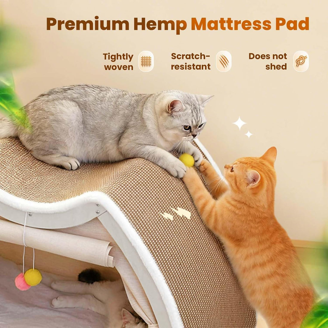 Cat Houses for Indoor Cats - 4 Seasons Cat Bed Cave with Natural