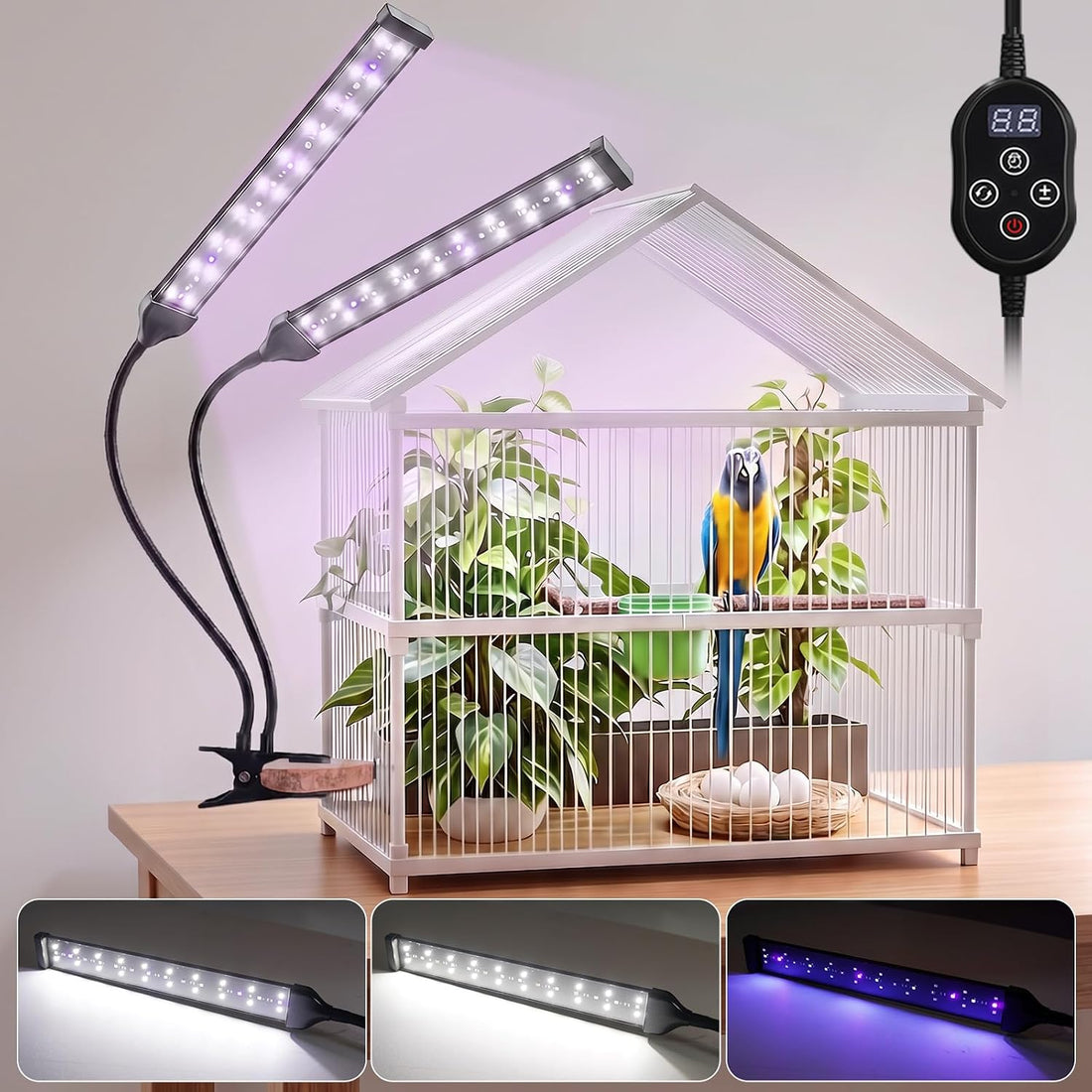 UVB Light for Birds, Full Spectrum LED Bird Cage Light for Parrot