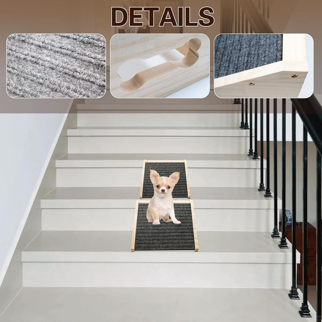 Dog Ramp for Stairs, Wooden Low-Angled Pet Ramps