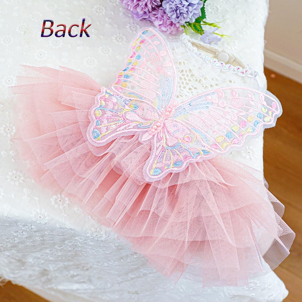 ANIAC Butterfly Dog Dress with Pink Tutu Funny Pet Clothes with Wing