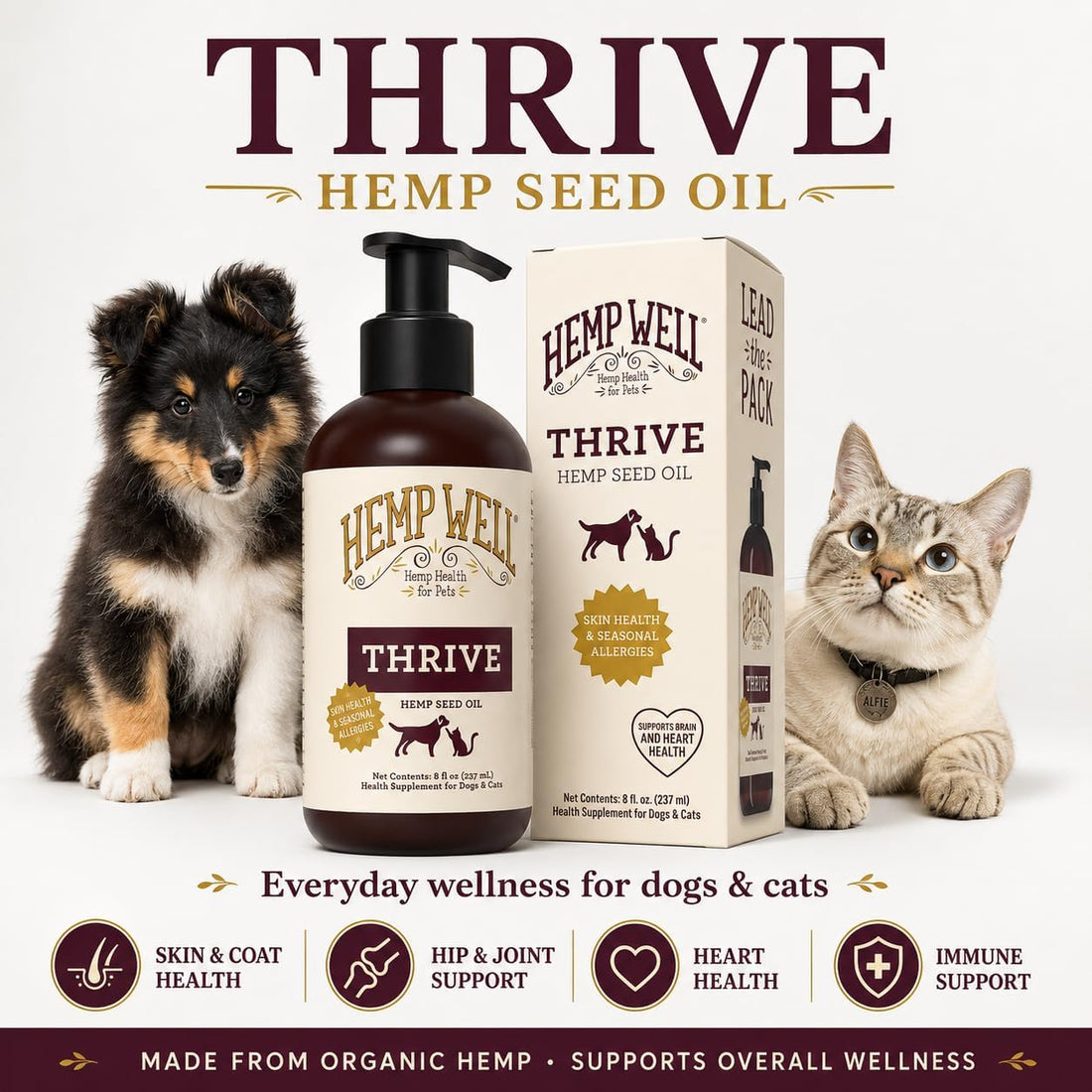 Hemp Well Thrive Oil for Dogs and Cats – Supports Hip, Joint