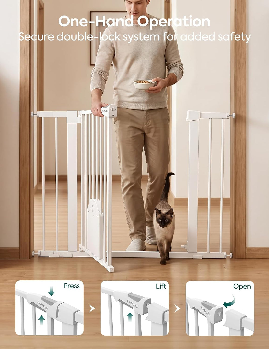 Babelio Auto Close Baby Gate with Cat Door,29-43" Metal Gate