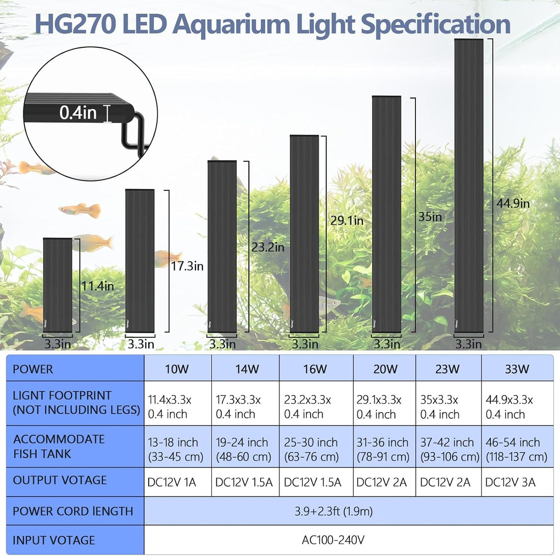 hygger IP68 Waterproof LED Aquarium Light 24/7 Cycle Full Spectrum