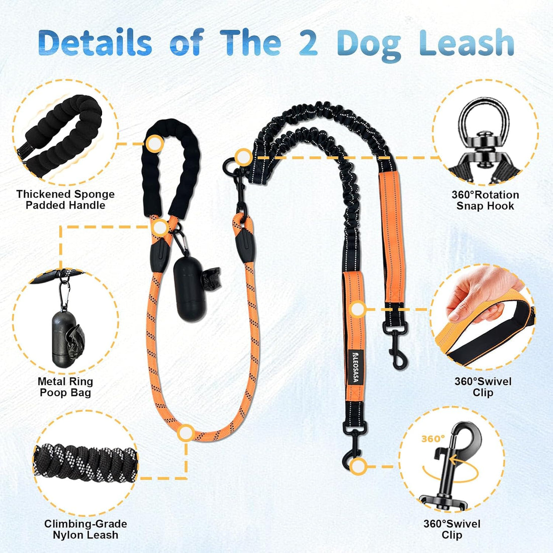 Double Dogs Leash - Removable Main Lead Rope with Splitter
