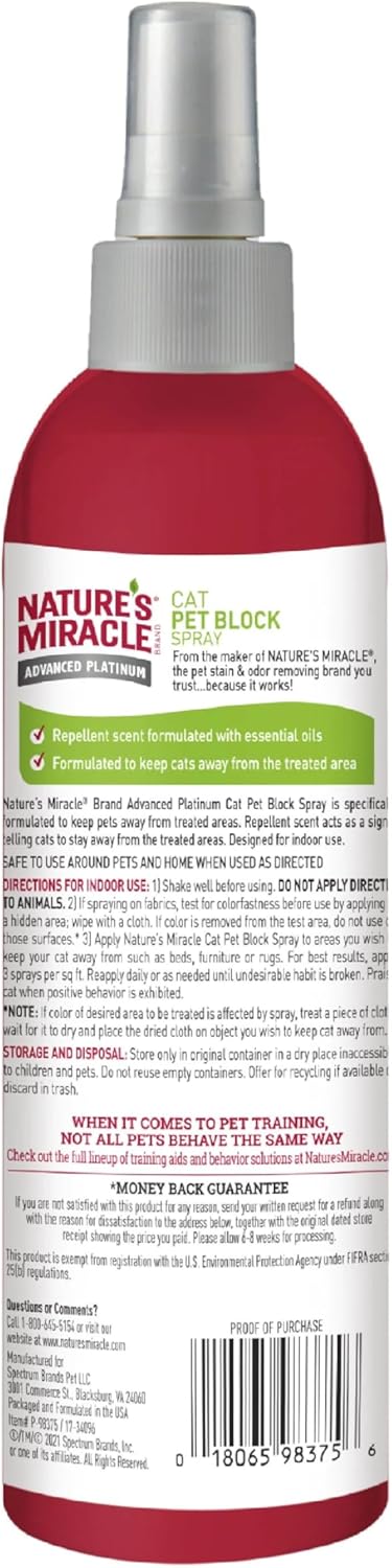Nature's Miracle Cat Pet Block Repellent Spray, for Indoor Training