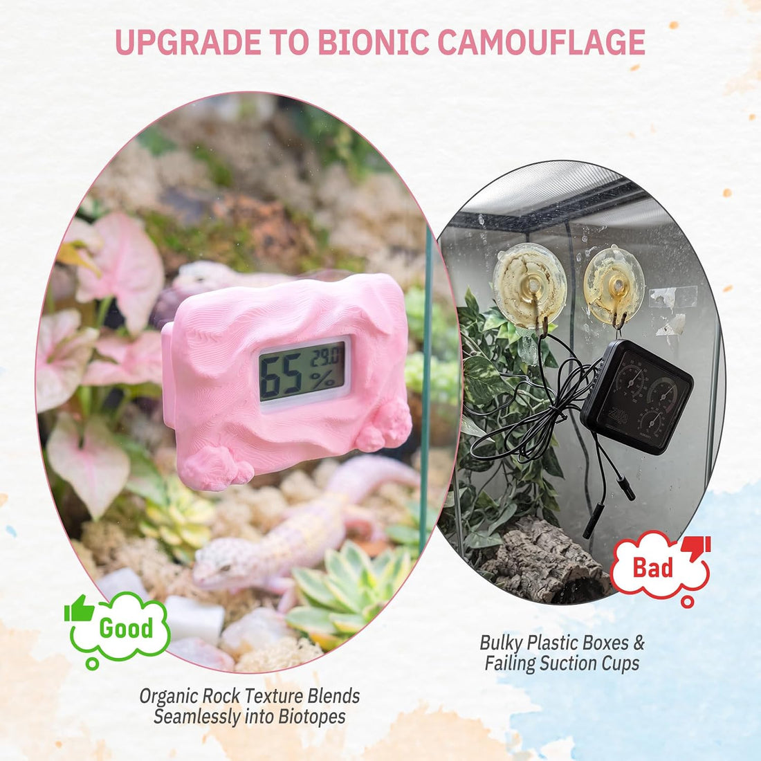 Magnetic Reptile Thermometer and Humidity Gauge, Pink
