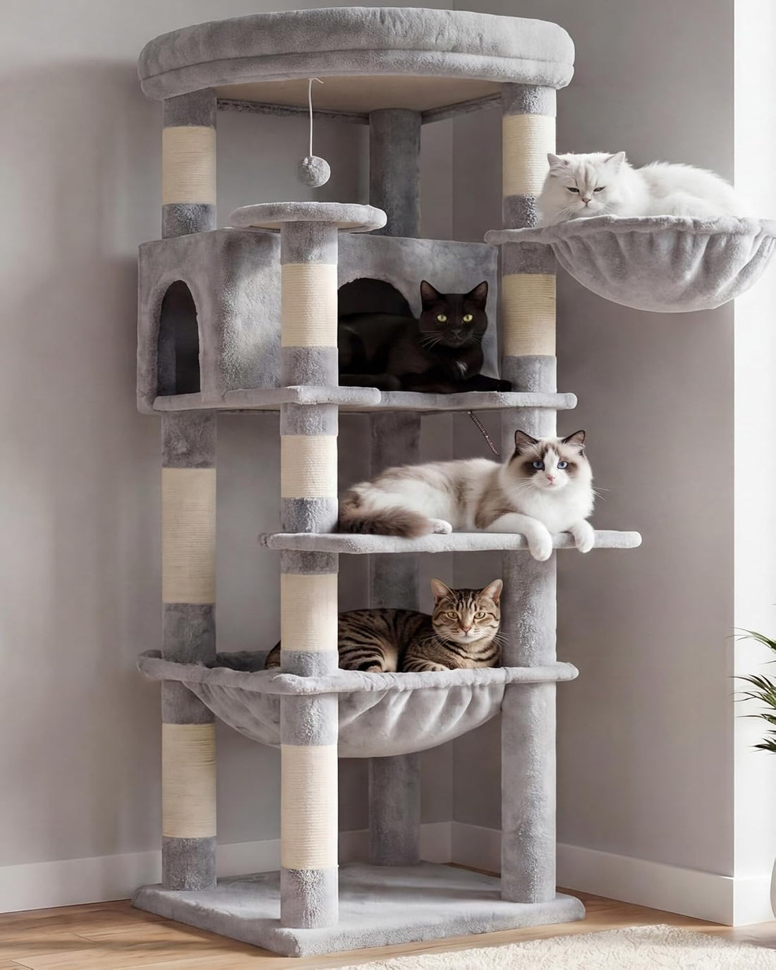 Heybly 53.1" Corner Cat Tree for Large Cats – Interactive Play HCT029W