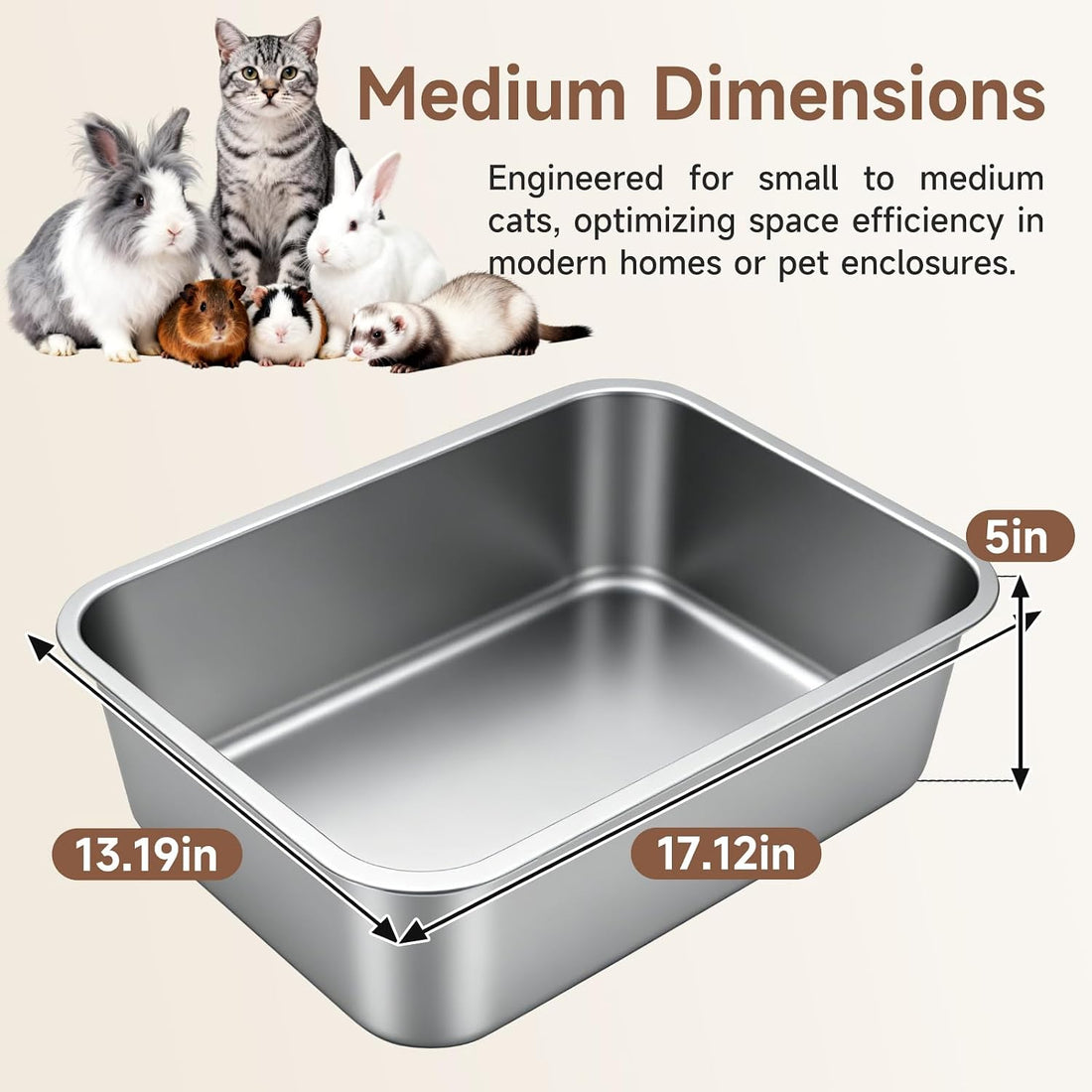 Stainless Steel High Sides Cat Litter Box,Medium