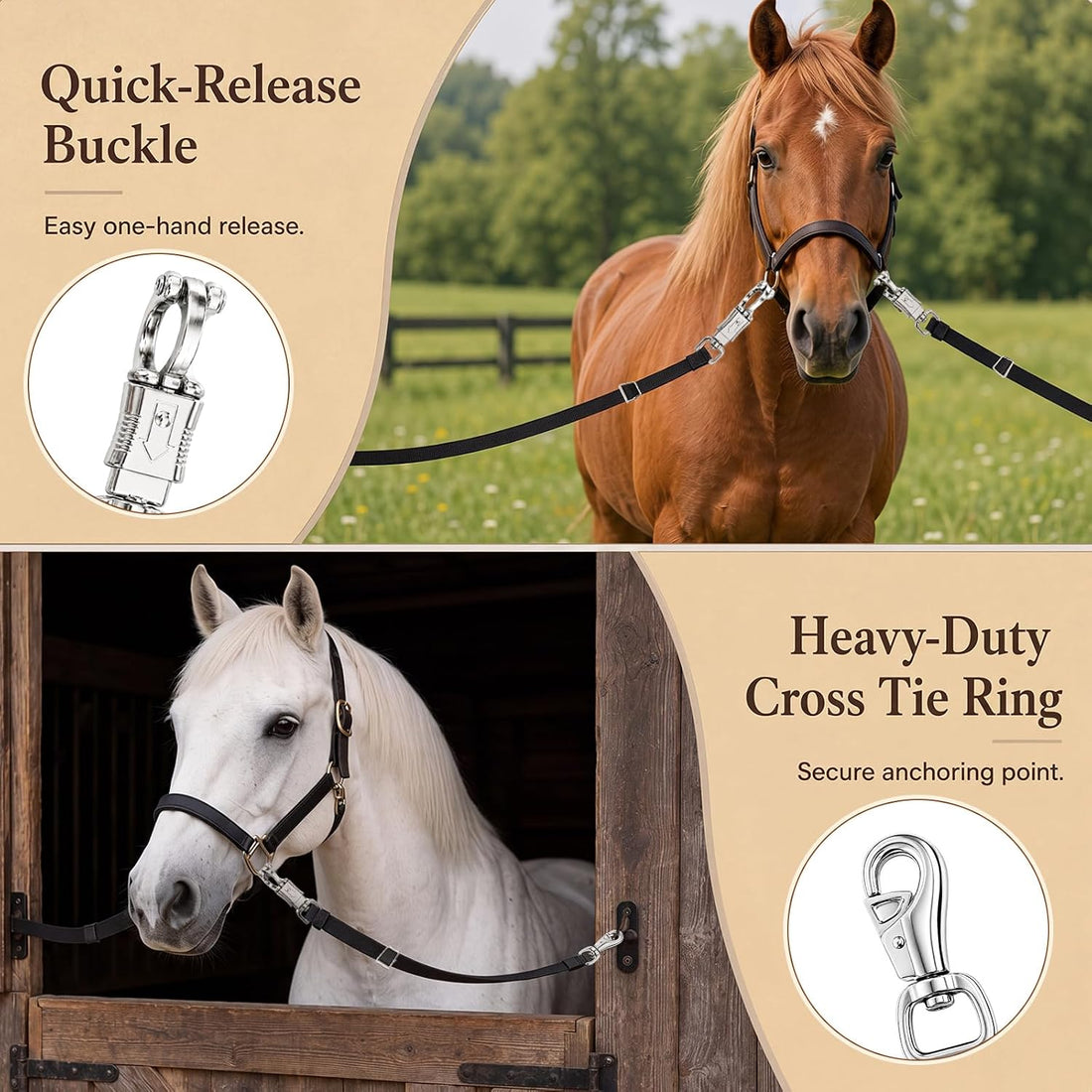 2 Pcs Cross Ties for Horses 54"-102" Adjustable Equine Tether