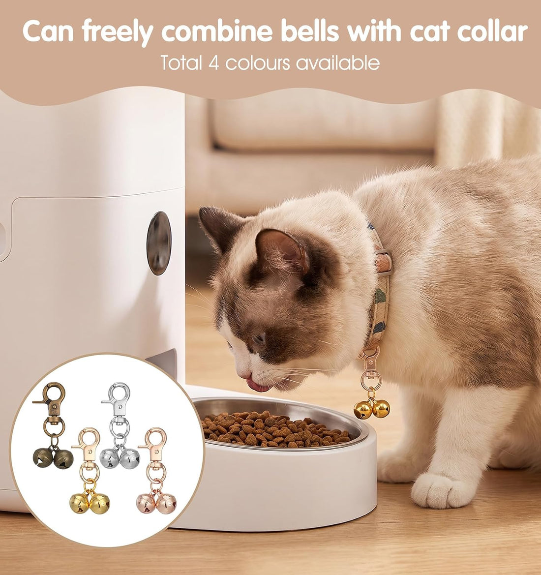 4Pcs Bell for Cat Collar, Pure Copper Cat Bell with Snap Clips