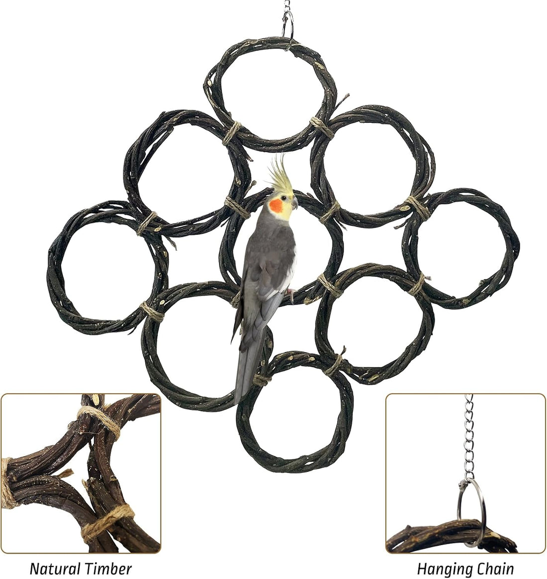 BNOSDM Bird Swing Rings Toy Natural Wood Parrot Climbing Ladder