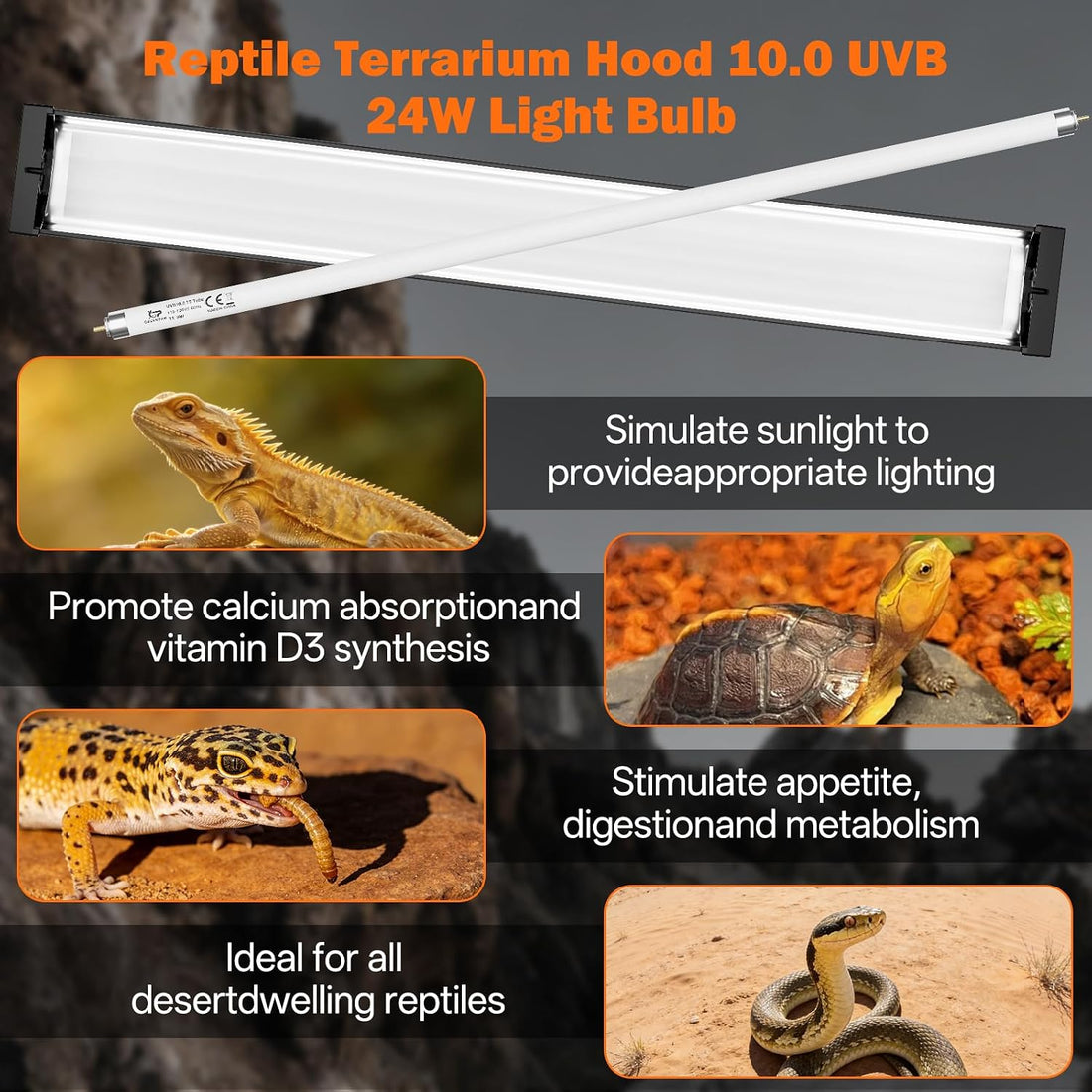 T5 10.0 UVB Reptile Light Fixture Combo Kit 24W 22''