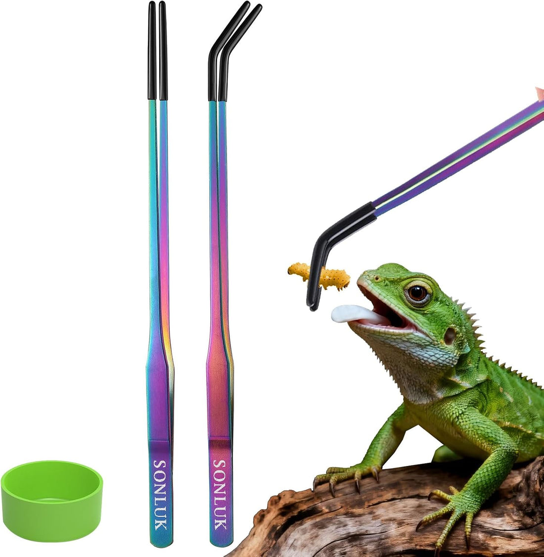3 Pack Reptile Feeding Tongs&Bowl Set,10.62",Rubber Tips