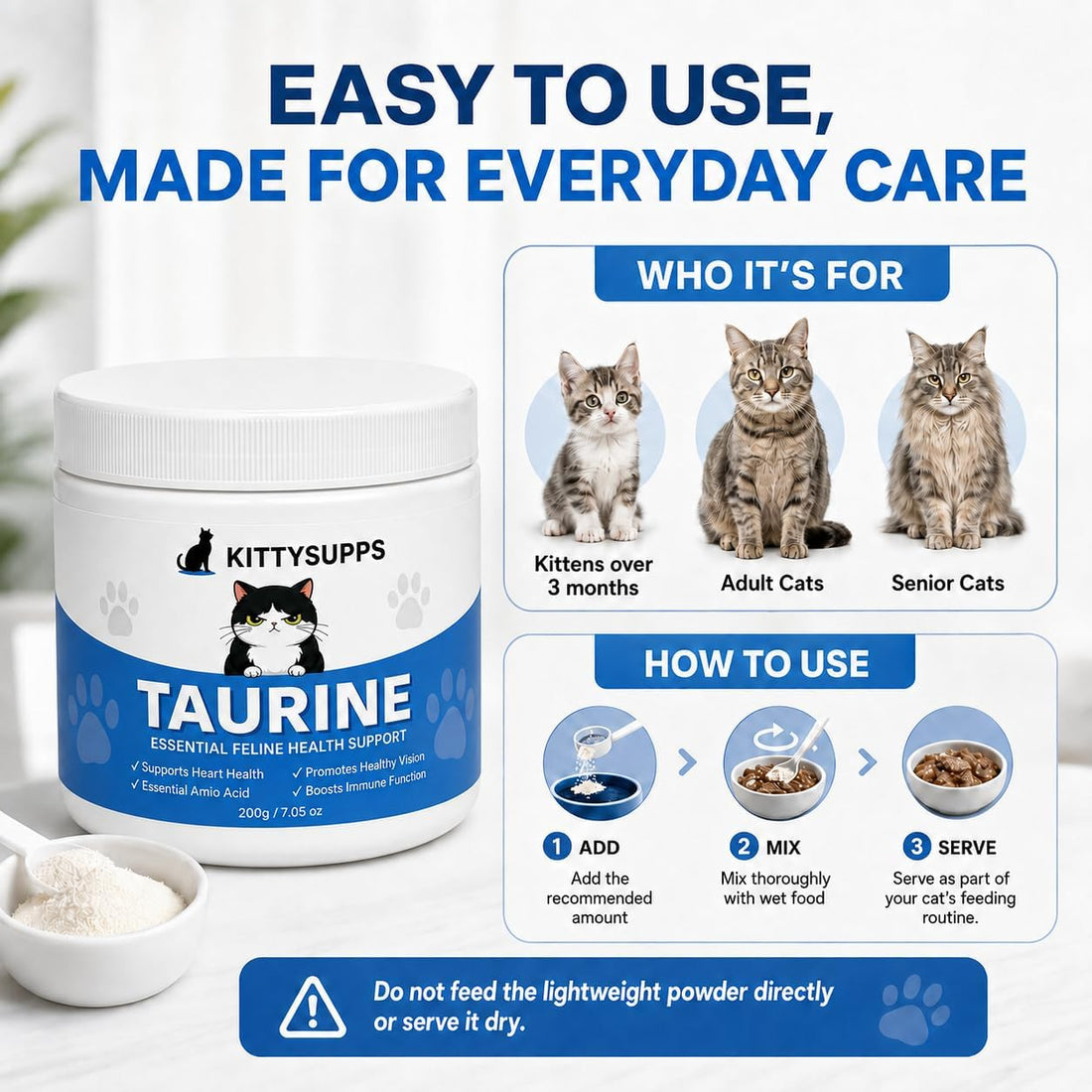 KITTYSUPPS Taurine for Cats, Taurine Supplement Powder