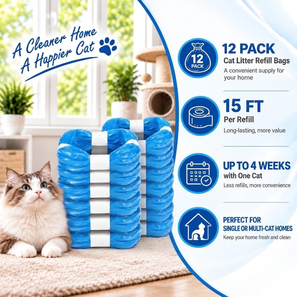 12 Pack Cat Litter refill Bags,Compatible with Genie Litter Refills