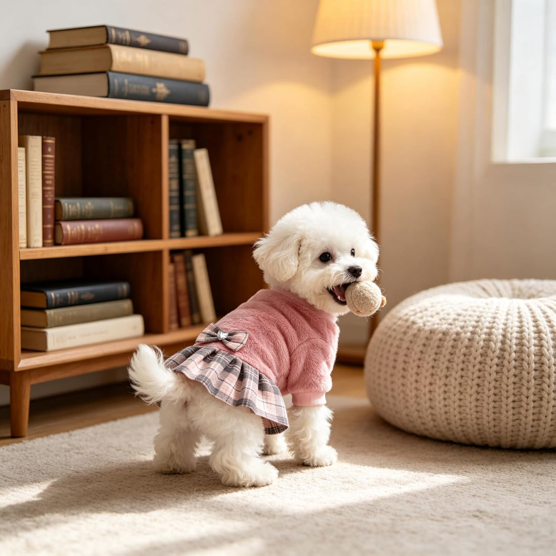 YUDODO Fleece Small Dog Sweater Dress with Bowtie