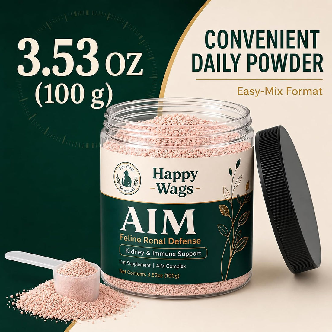 Happy Wags Aim for Cats, Daily Renal Wellness Powder with Amino Acids