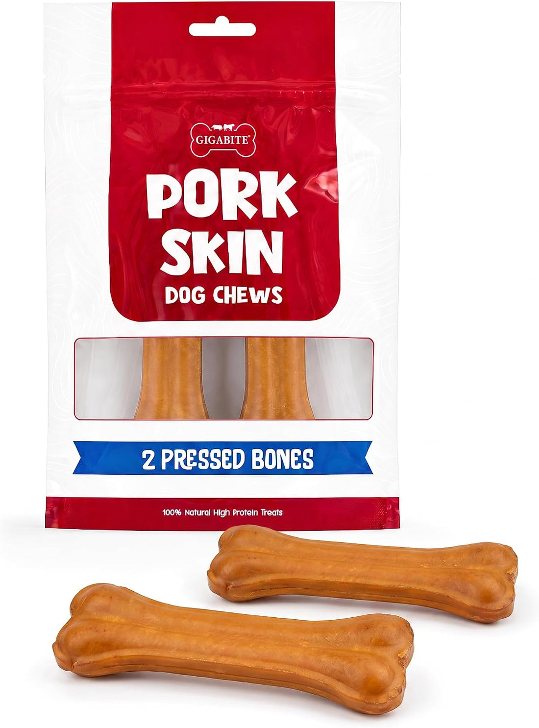 Best Pet Supplies GigaBite Pork Skin Dog Chews - 6" Bone Shape