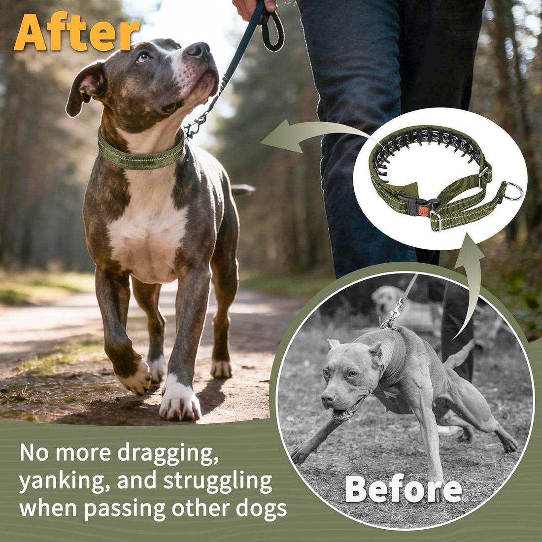 Mayerzon Martingale No Pull Dog Walking Training Collar | Army Green