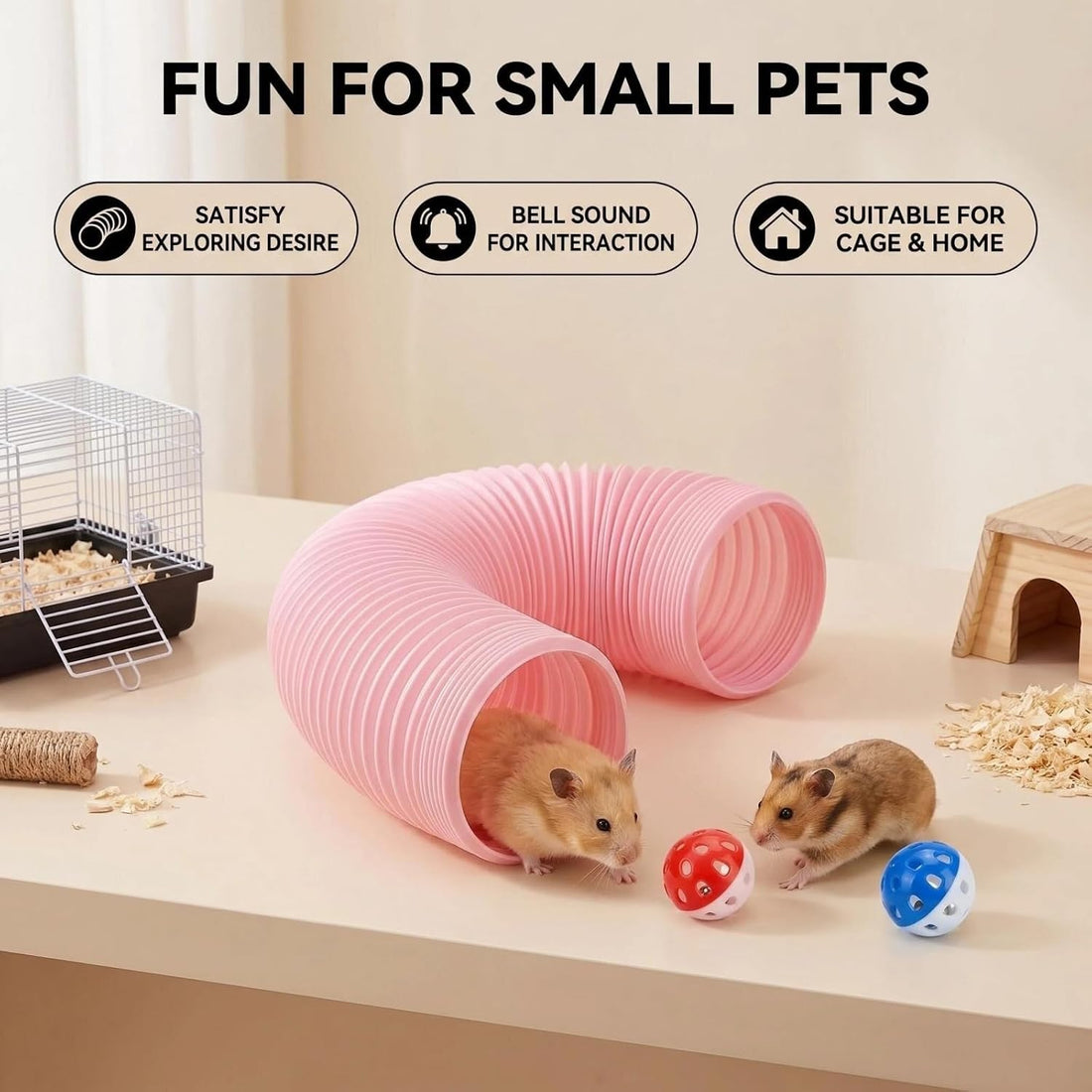 1 Pack Ferret Tubes & Tunnels with 4 Bell Balls, 3.9 in Wide