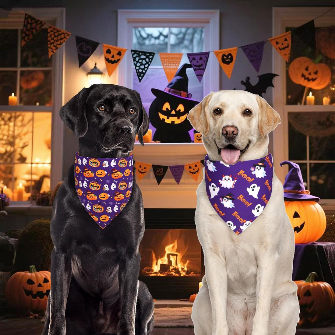 Halloween Dog Bandanas Large 3PCS, 6 Pattern Fall Scarf for Boy Girl