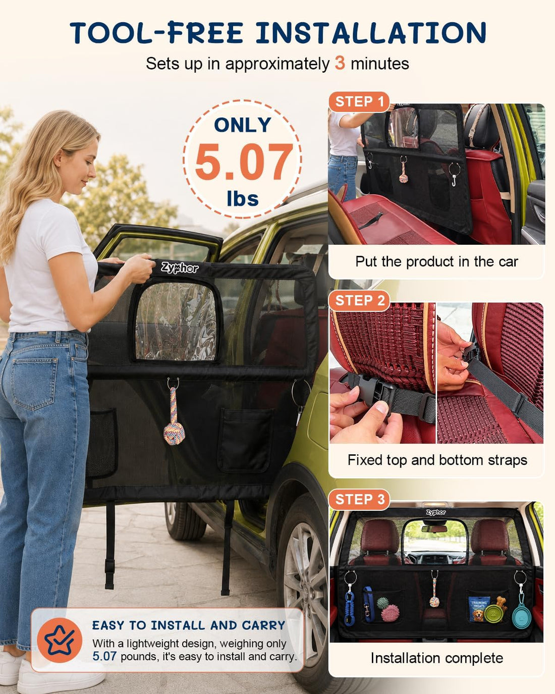 50 Inch Wide Dog Car Barrier for 2nd 3rd Row Seats & Cargo Area