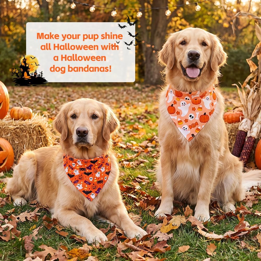 2 Pack Halloween Dog Bandanas, Reversible Triangle Scarves for Dogs