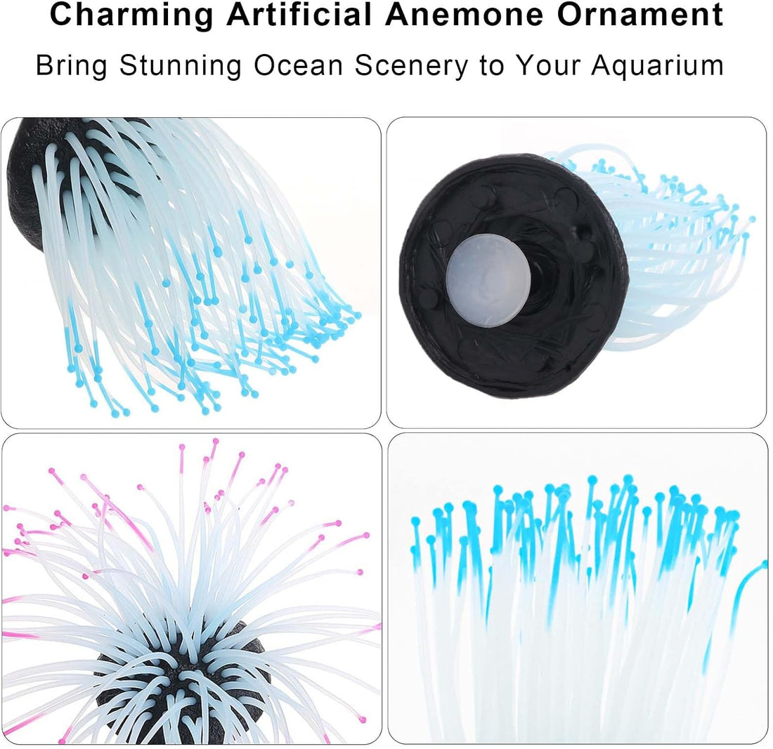 2PCS Artificial Silicone Anemone Coral Plant Glowing Fish Tank Decor