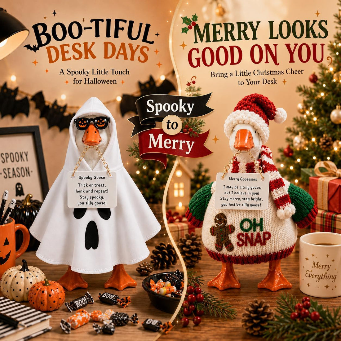 2 Pack Desk Goose Outfits 7 Inches for Halloween Christmas and Holiday