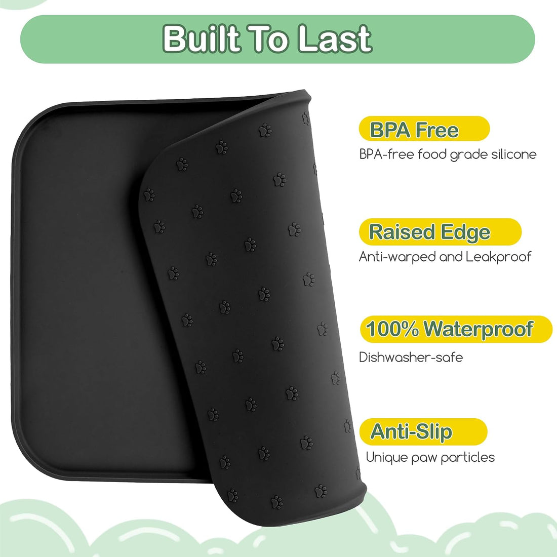 Greatbond 100% Waterproof Silicone Pet Feeding Mat,Warped Resistant