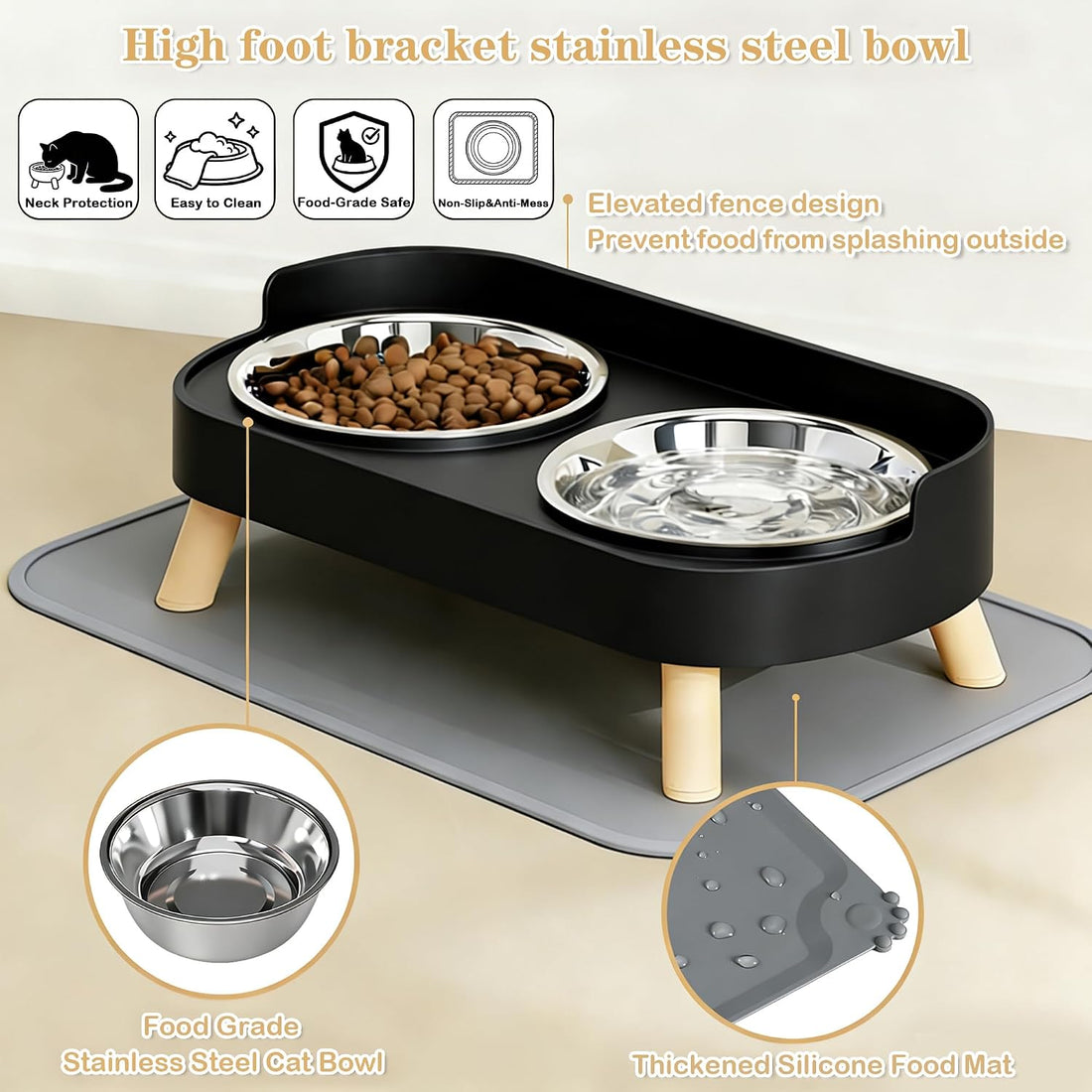 Elevated Cat Bowls, Raised Cats Food and Water Bowl Set for Indoor