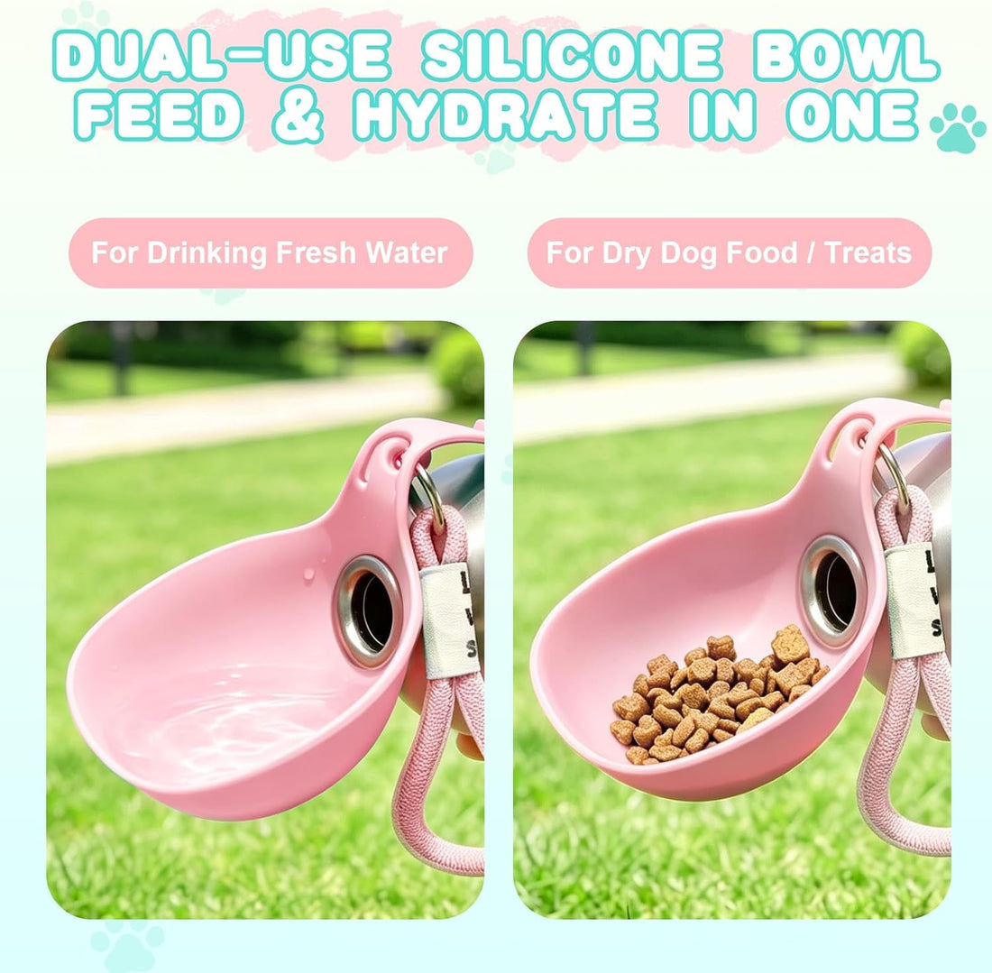 Drain-Back Stainless Steel Portable Dog Water Bottle with Bowl