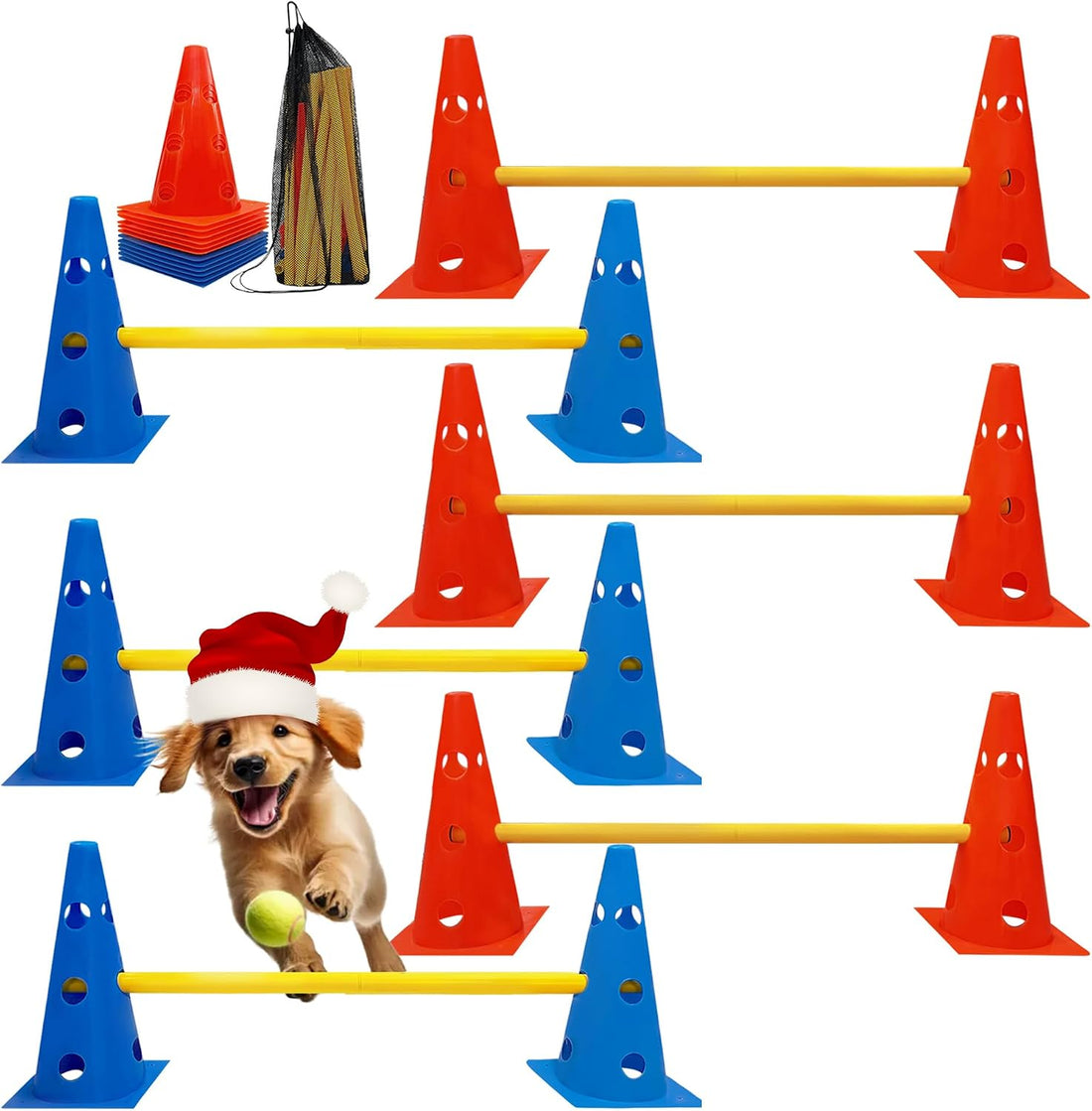 Dog Agility Hurdle Cone Set, Dog Agility Backyard Set Include Height
