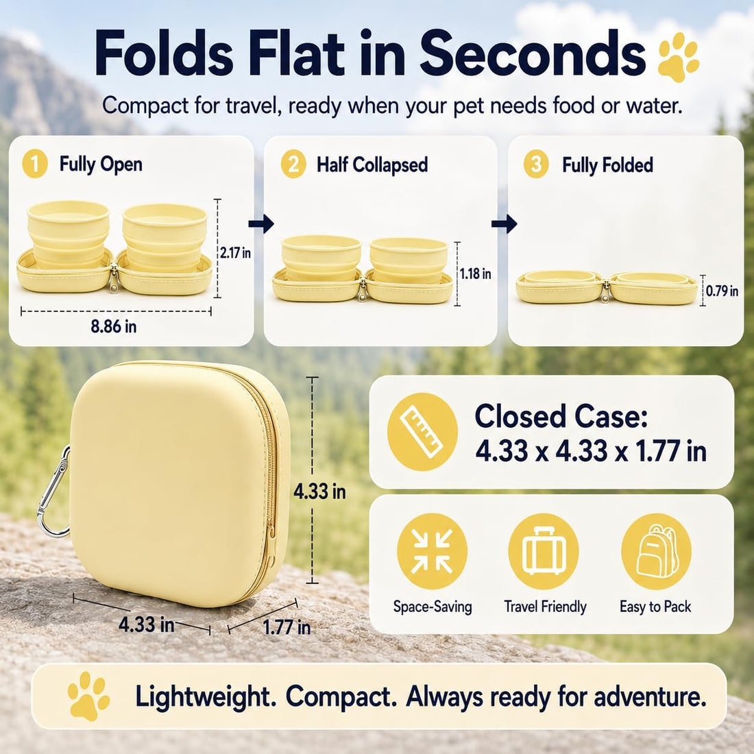 Portable Dog Bowl, Collapsible 2-in-1 Travel Dog Bowls with Carabiner