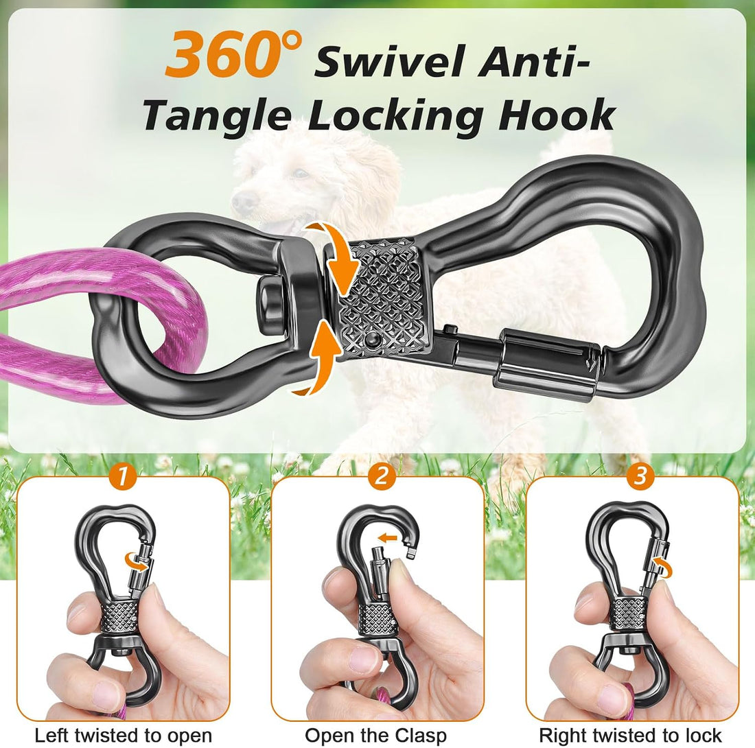 50FT Dog Tie Out Cable Lead with Shock Spring for Medium Large Dogs