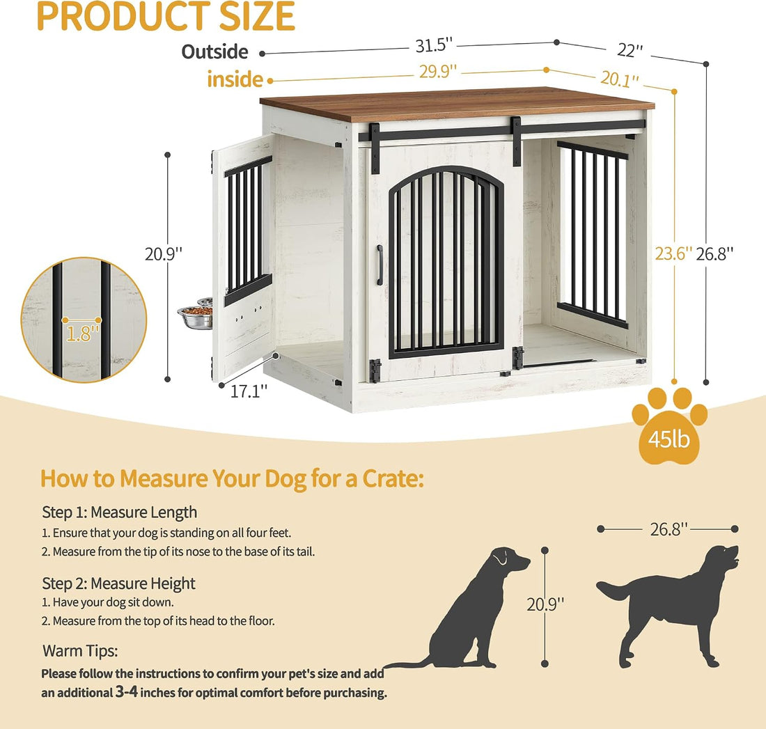 Hzuaneri 31.5 in Dog Crate Furniture Indoor Dog Kennel with 2 Feeding