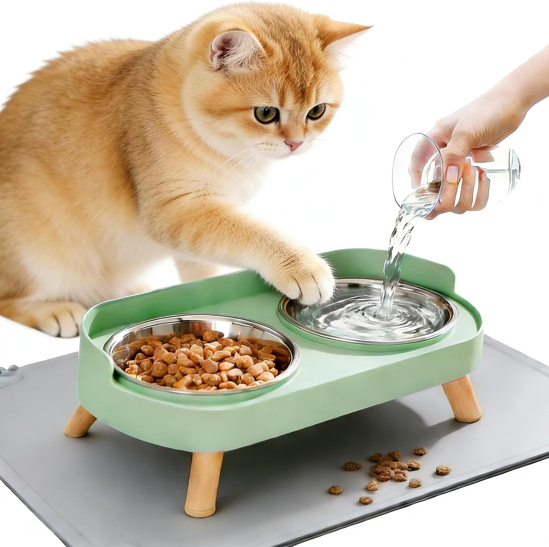 Elevated Cat Bowls, Raised Cats Food and Water Bowl Set for Indoor