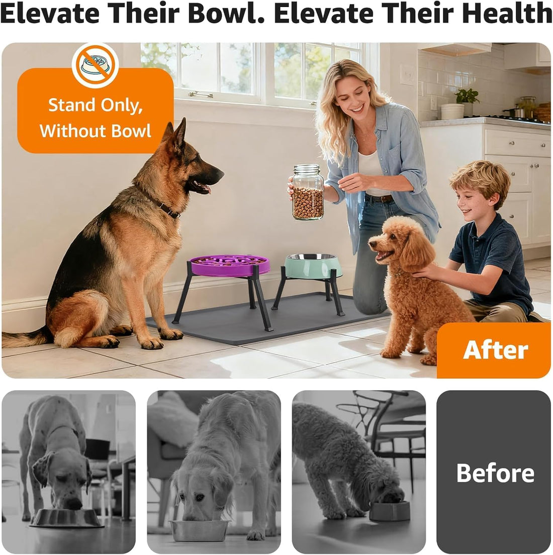 LOOBANI Elevated Dog Bowl Stand Adjustable 5.9"-8.7" Width