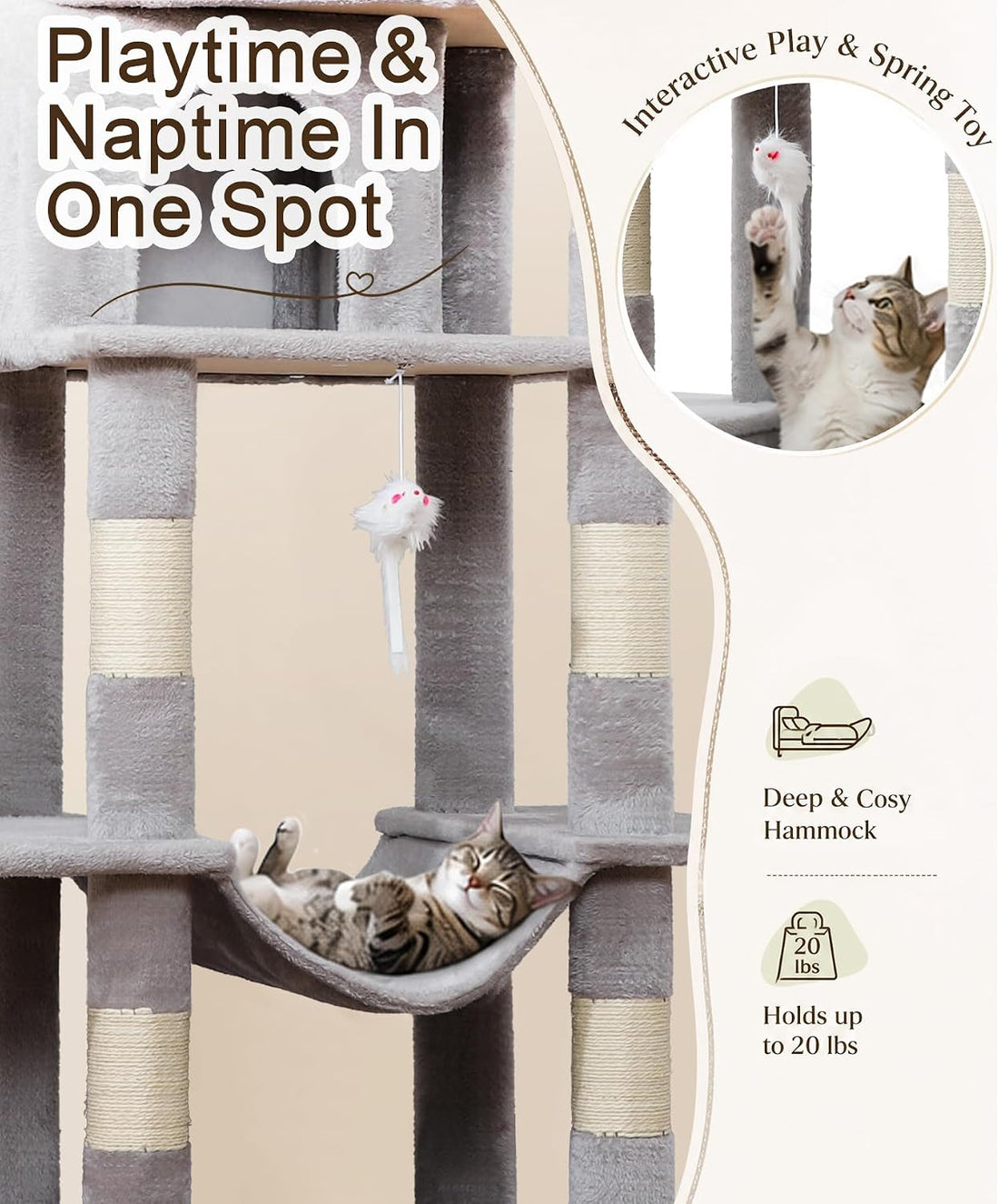 Cat Tower, 71 Inch Heavy Duty Cat Tree for Large Cats