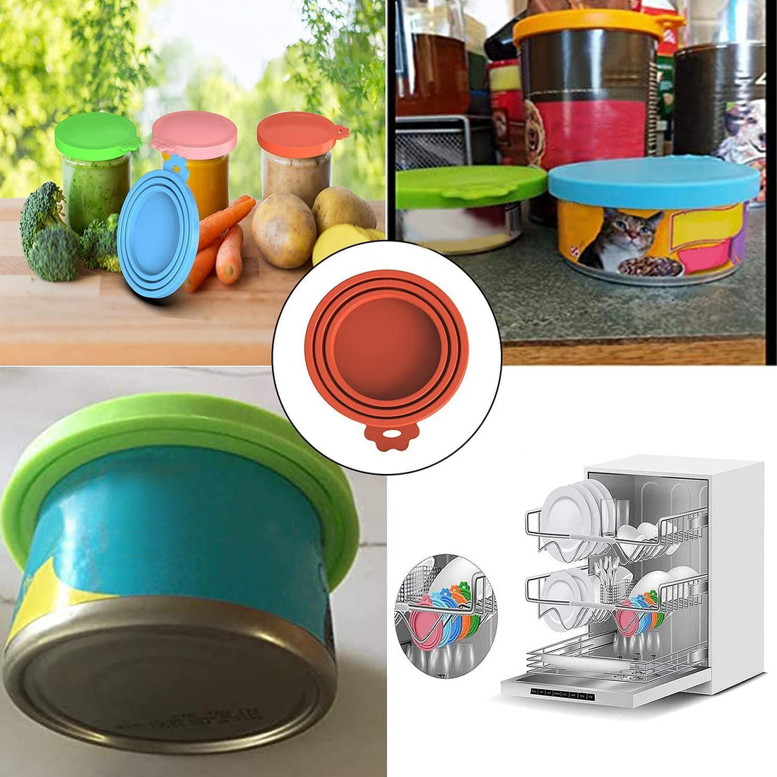 8 pack Silicone Pet Food Can Lids for 3 Size, Multicolor